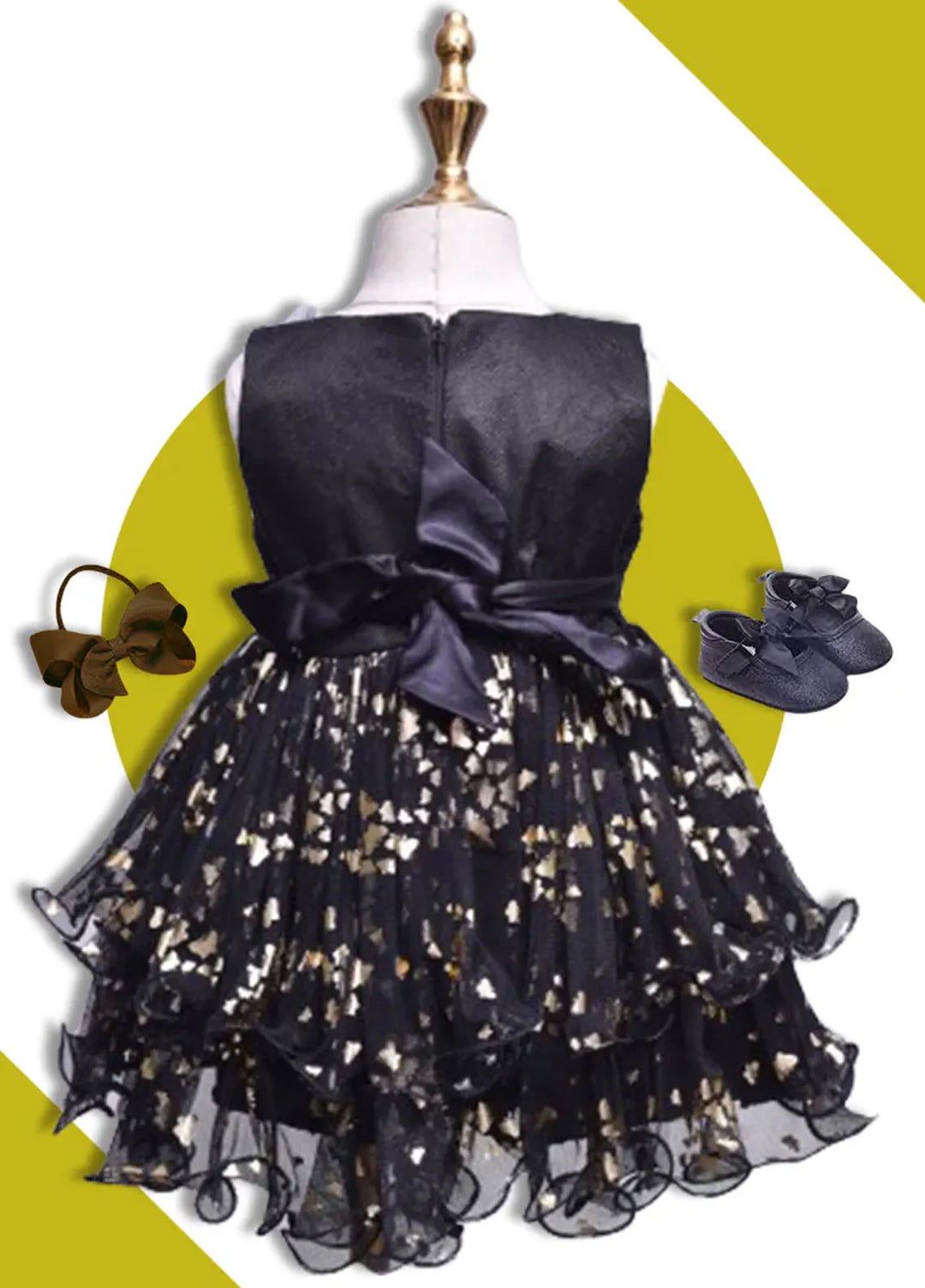 Happy Princess Pret Fancy Frock Charming Black Golden Color For Girls