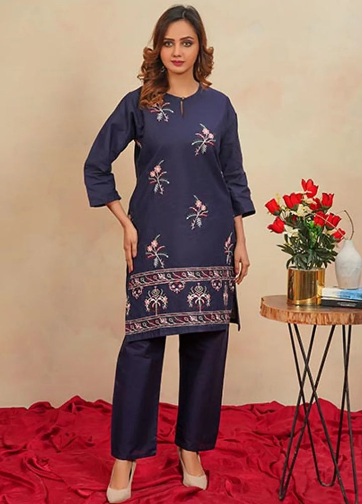 Hareem Fatima Pret Embroidered Cotton 2 Piece Suit Navy Charm