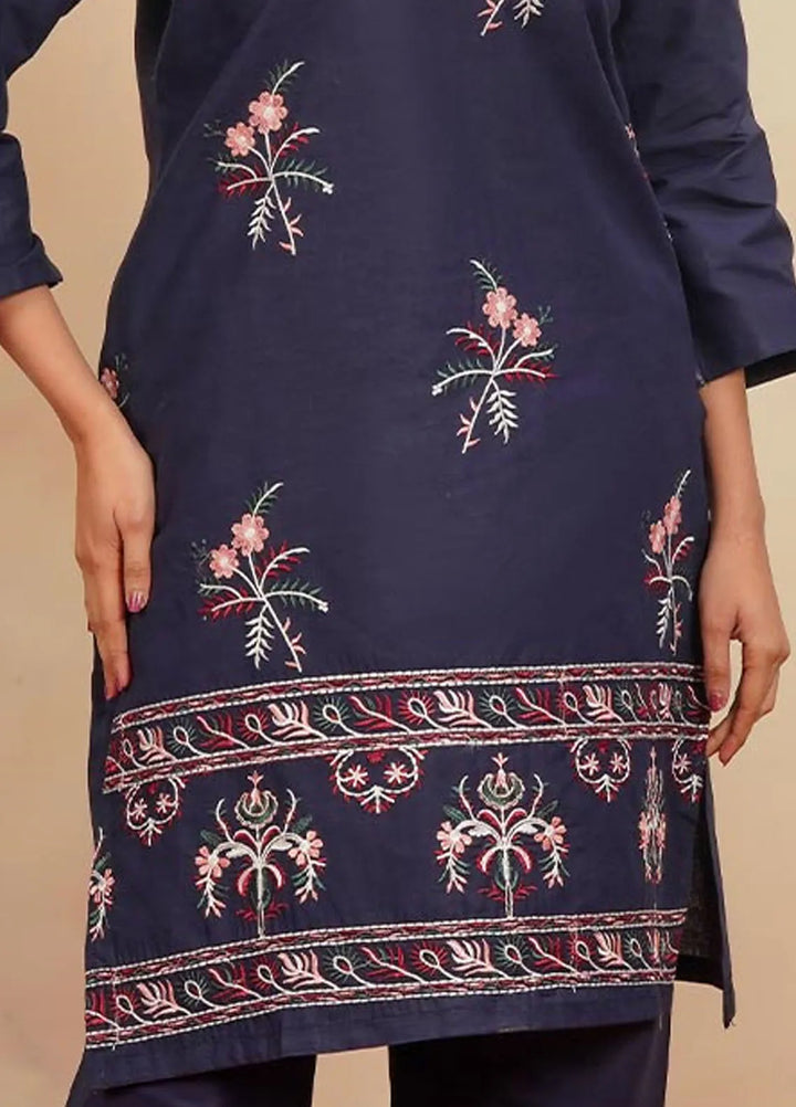 Hareem Fatima Pret Embroidered Cotton 2 Piece Suit Navy Charm