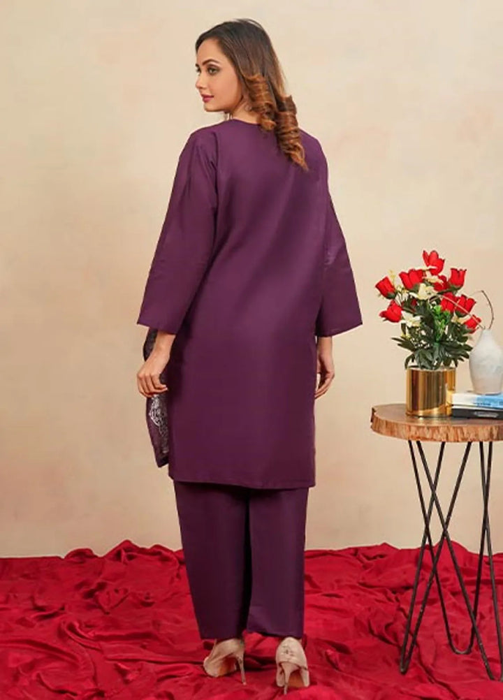 Hareem Fatima Pret Embroidered Cotton 2 Piece Suit Purple Elegance