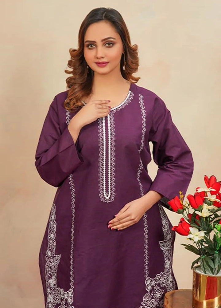 Hareem Fatima Pret Embroidered Cotton 2 Piece Suit Purple Elegance