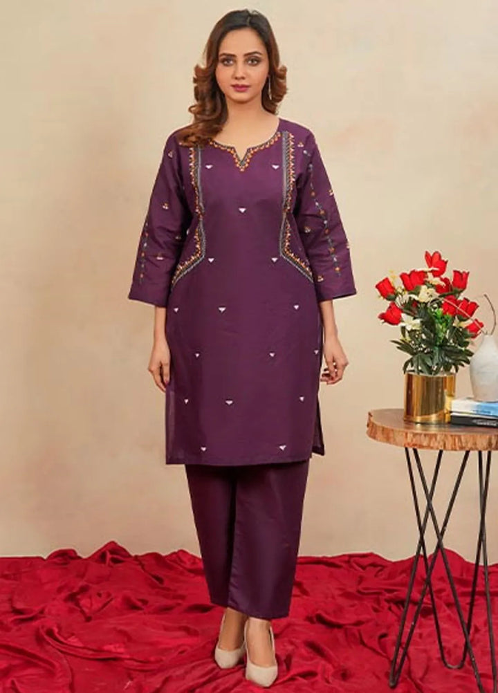 Hareem Fatima Pret Embroidered Cotton 2 Piece Suit Purple Grace