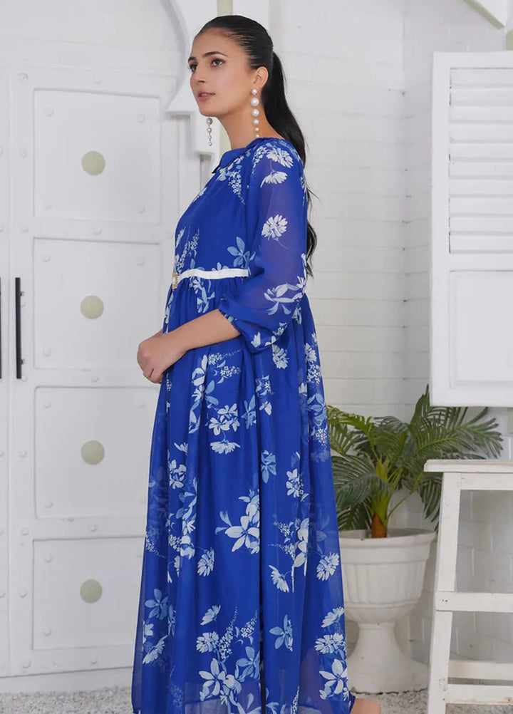 Hareem Fatima Pret Printed Chiffon 1 Piece Blue Dream Maxi