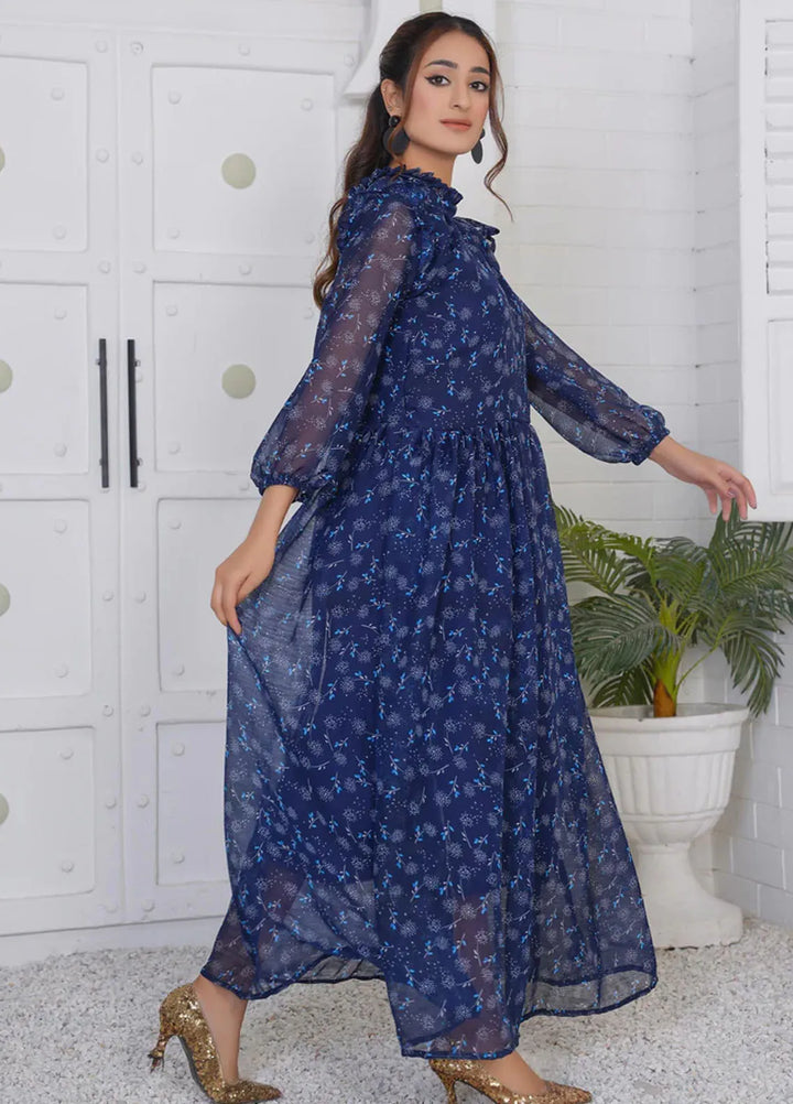 Hareem Fatima Pret Printed Chiffon 1 Piece Midnight Blue Maxi