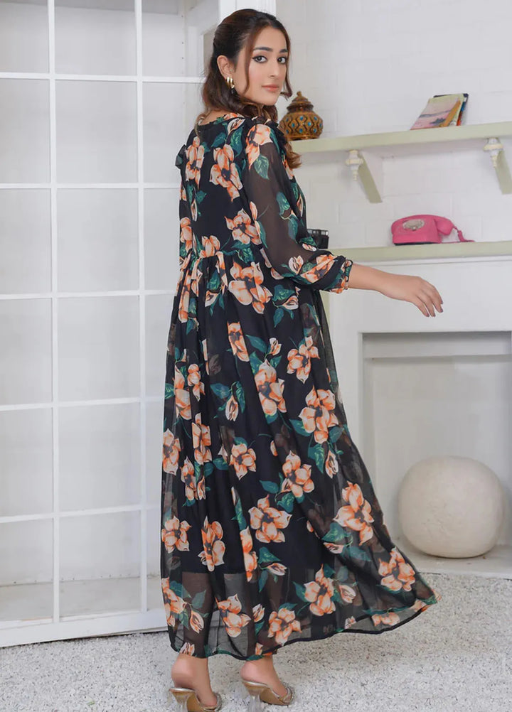 Hareem Fatima Pret Printed Chiffon 1 Piece Noir Blossom Maxi