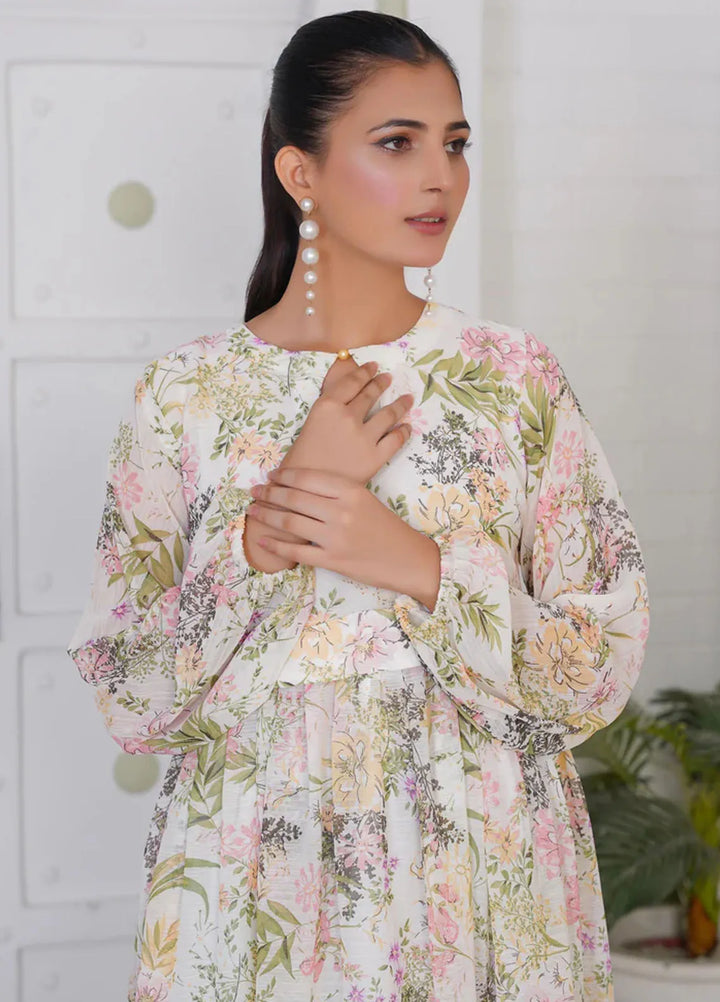 Hareem Fatima Pret Printed Chiffon 1 Piece White Pearl Maxi