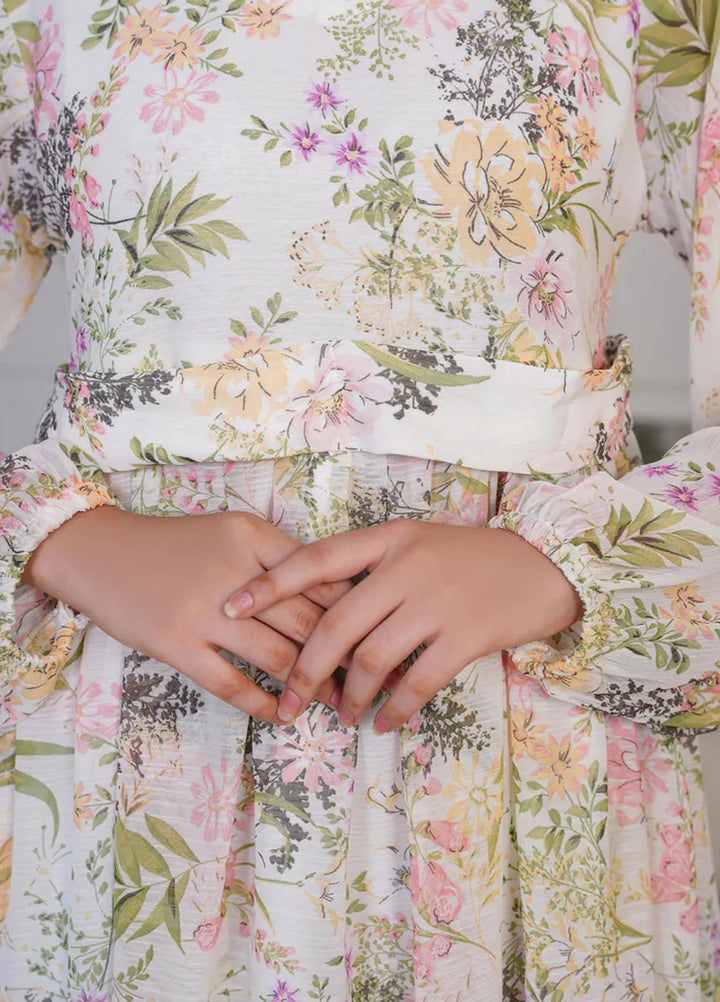 Hareem Fatima Pret Printed Chiffon 1 Piece White Pearl Maxi