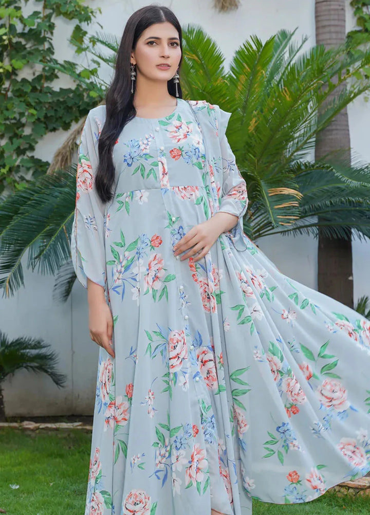 Hareem Fatima Pret Printed Chiffon 2 Piece Grey Bloom Maxi