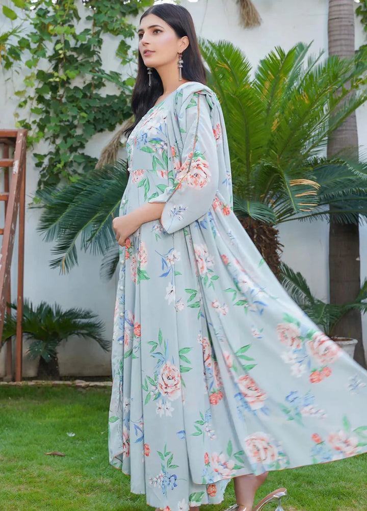 Hareem Fatima Pret Printed Chiffon 2 Piece Grey Bloom Maxi