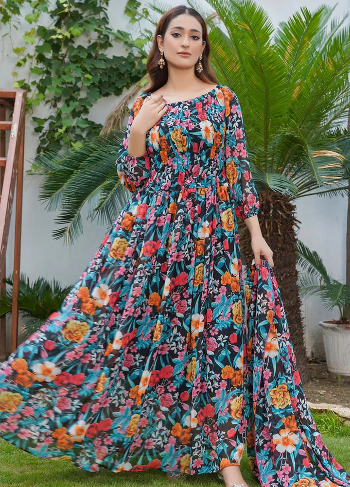 Hareem Fatima Pret Printed Chiffon 2 Piece Multi Floral Maxi