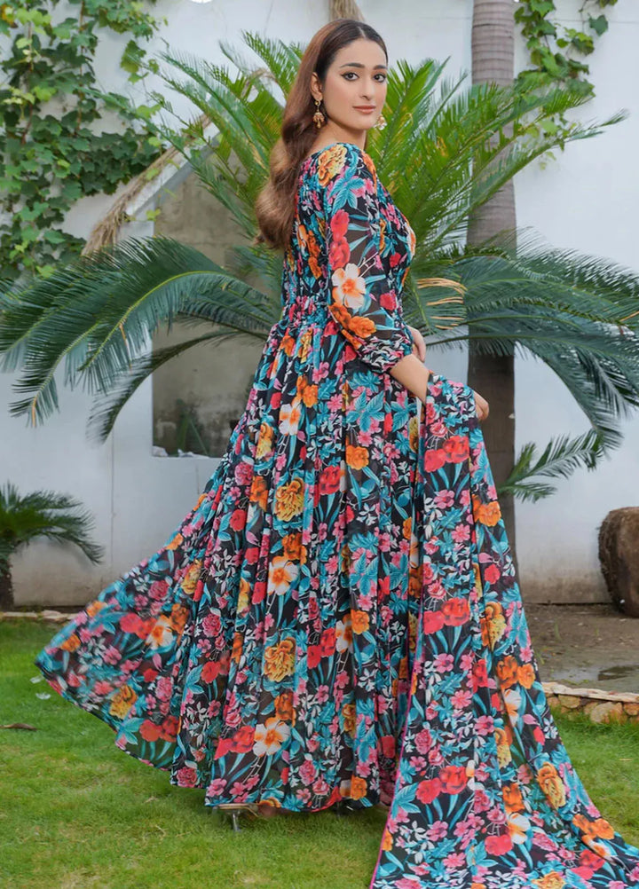 Hareem Fatima Pret Printed Chiffon 2 Piece Multi Floral Maxi