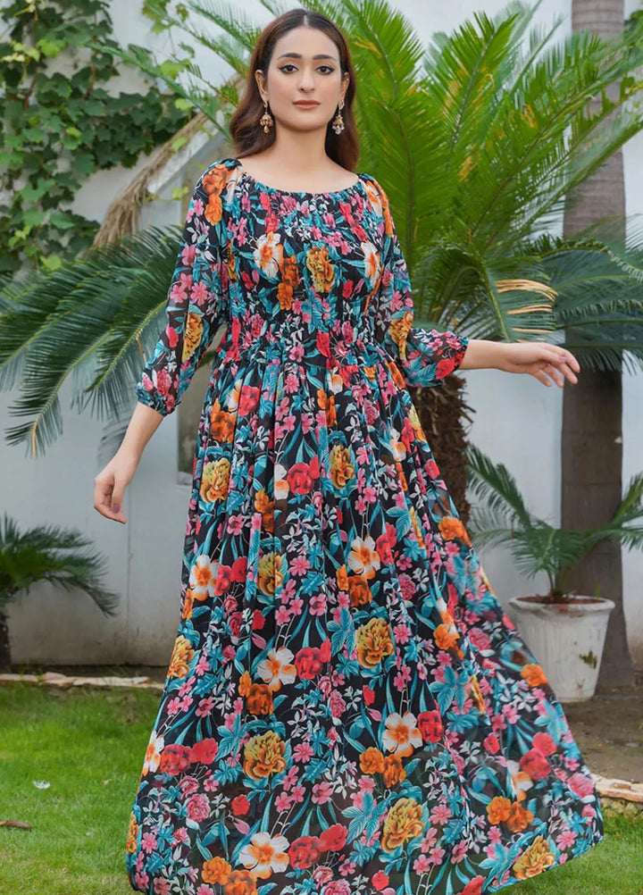 Hareem Fatima Pret Printed Chiffon 2 Piece Multi Floral Maxi