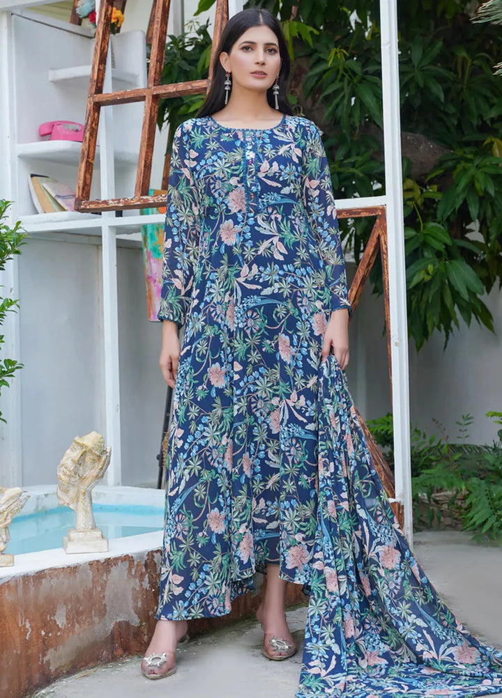 Hareem Fatima Pret Printed Chiffon 2 Piece Navy Bloom Maxi