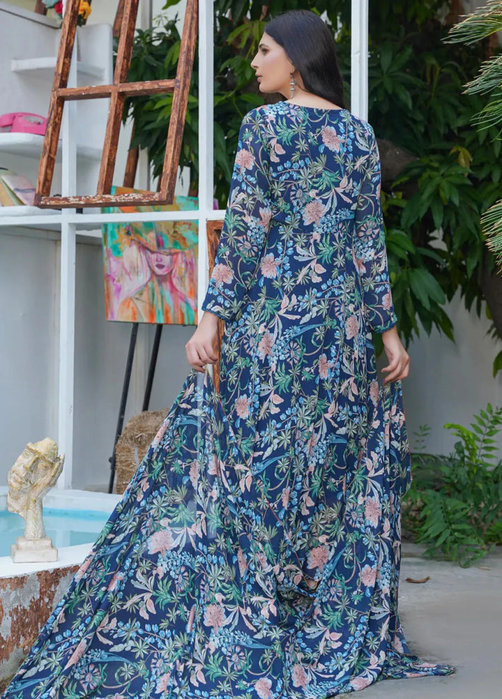 Hareem Fatima Pret Printed Chiffon 2 Piece Navy Bloom Maxi