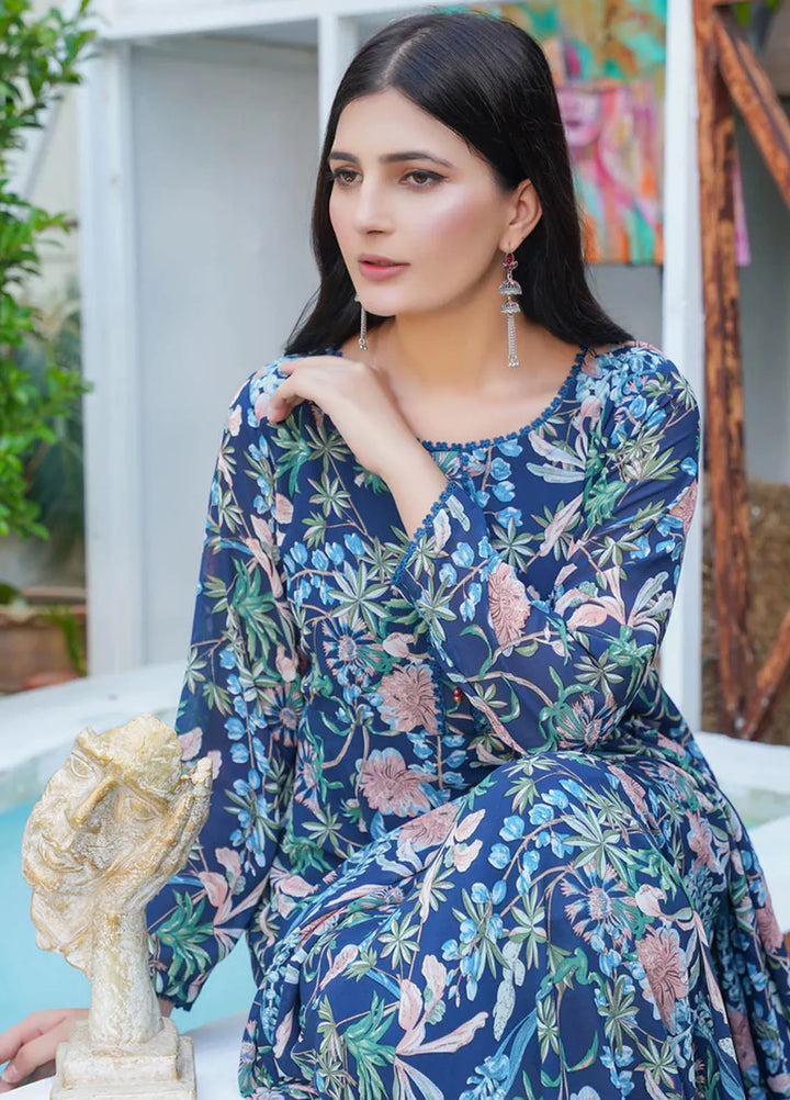 Hareem Fatima Pret Printed Chiffon 2 Piece Navy Bloom Maxi