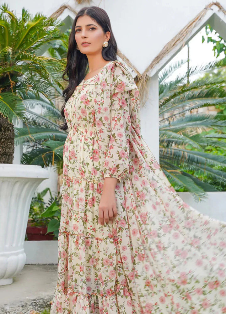 Hareem Fatima Pret Printed Chiffon 2 Piece Pink Rose Maxi