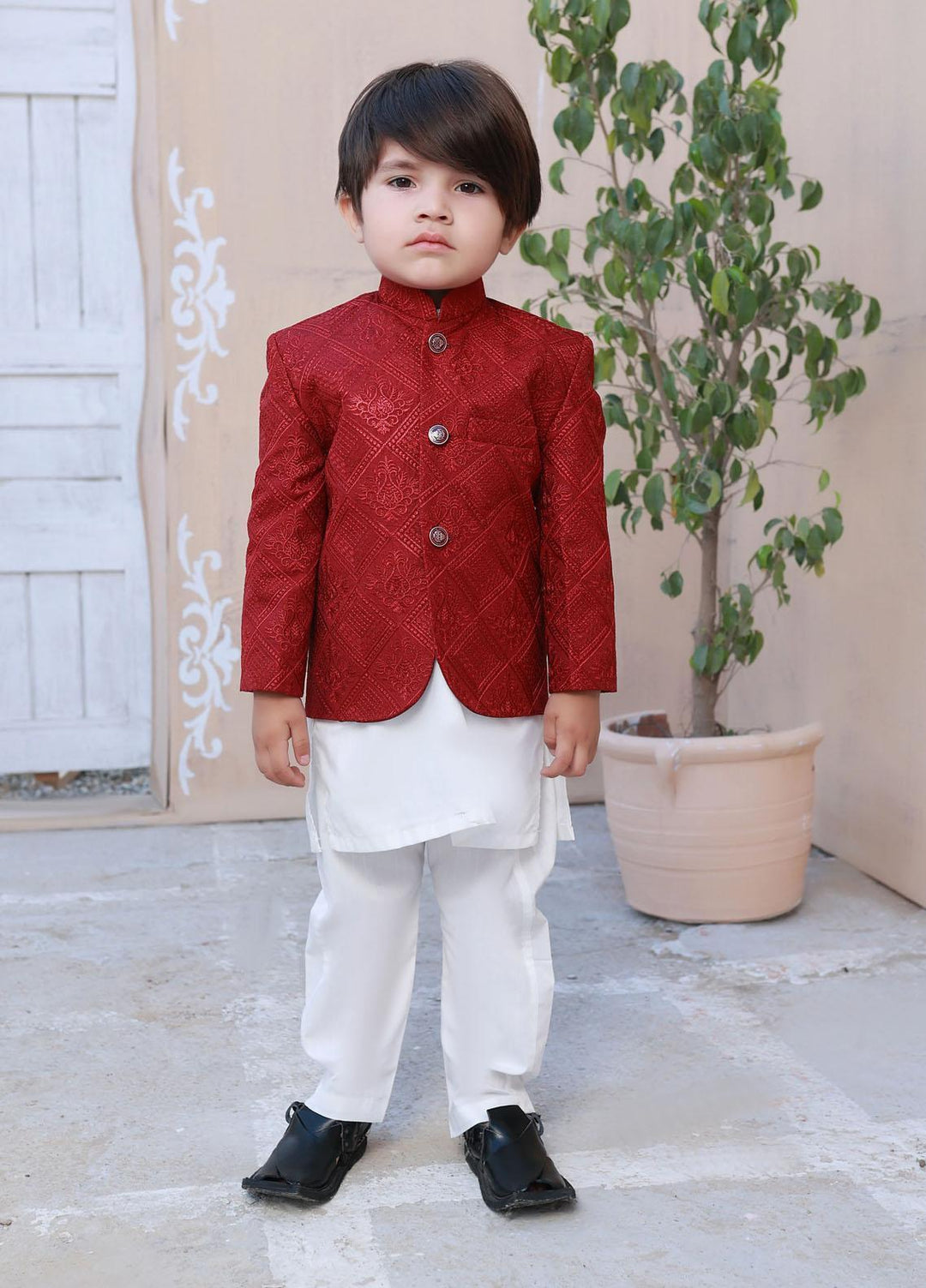Hassan Jee Formal Prince Coat for Boys - Red Prince Coat - P9