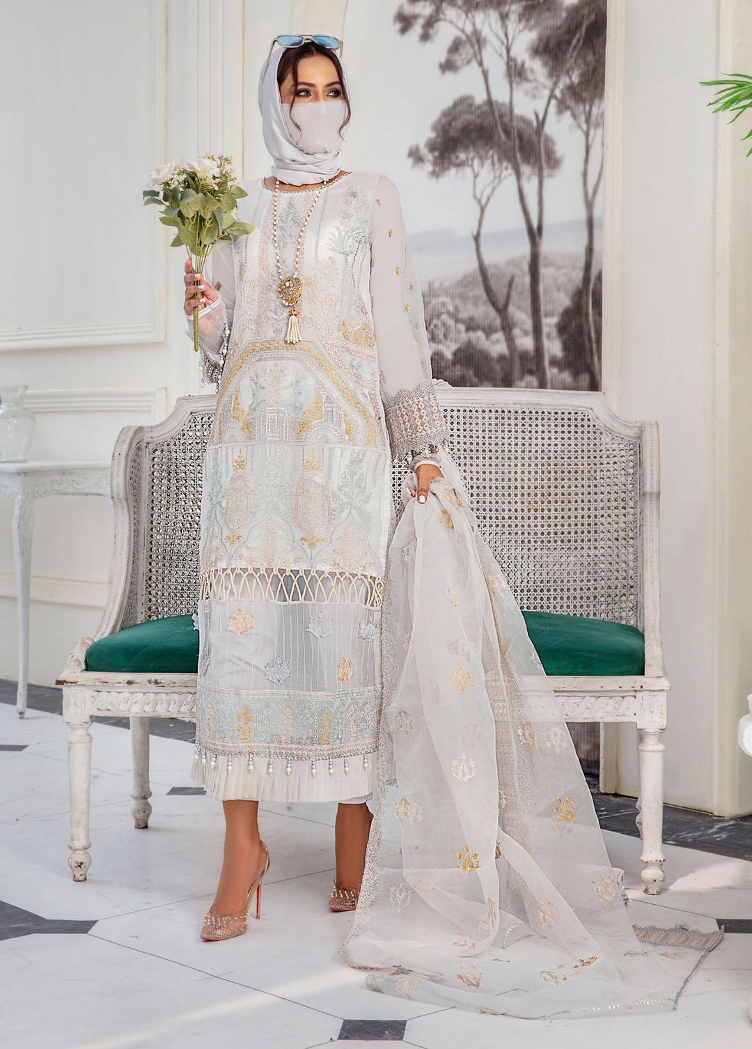 Hazel By Humdum Embroidered Organza Suits Unstitched 4 Piece HD22HO DE-02 - Luxury Collection