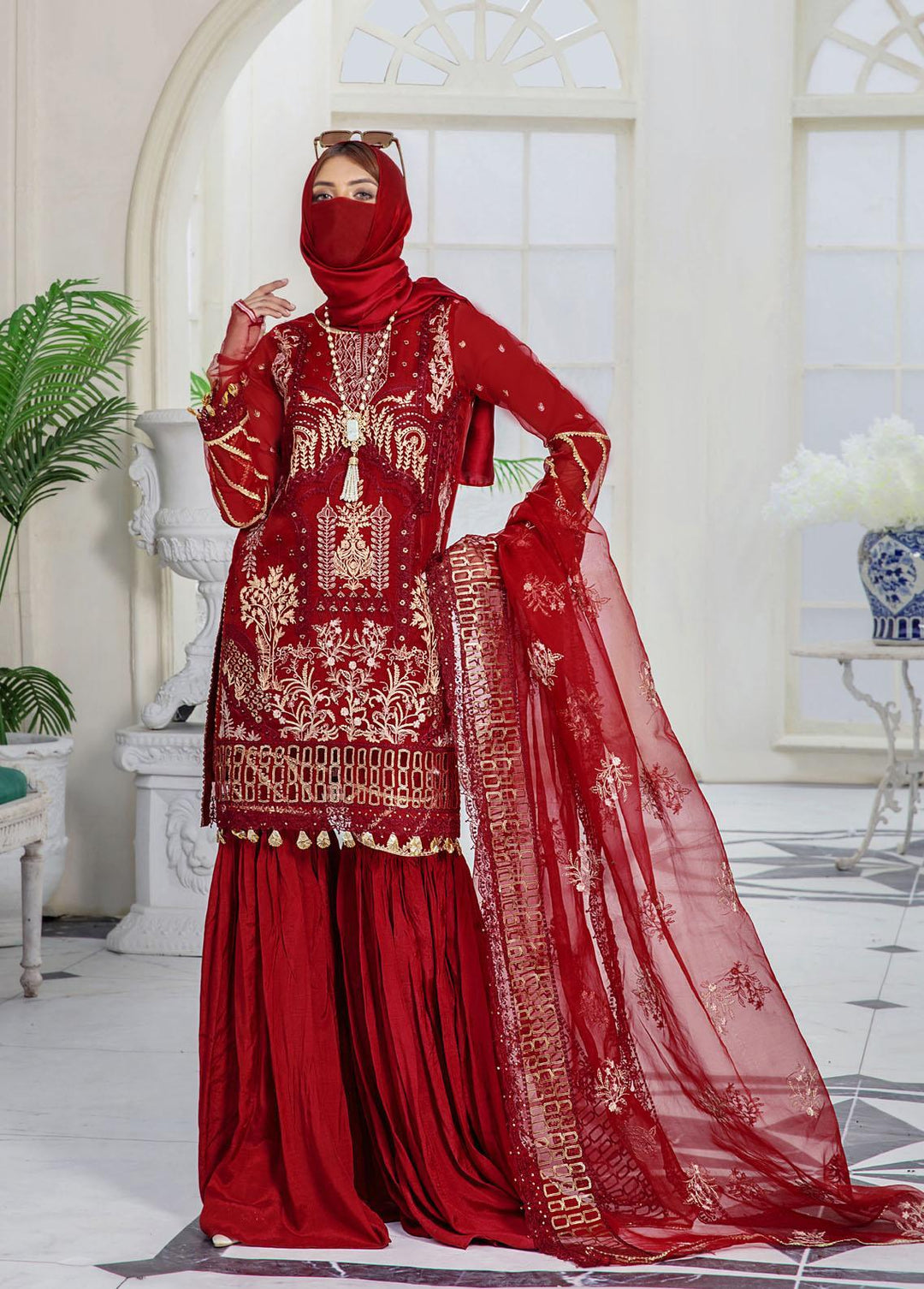 Hazel By Humdum Embroidered Organza Suits Unstitched 4 Piece HD22HO DE-07 - Luxury Collection