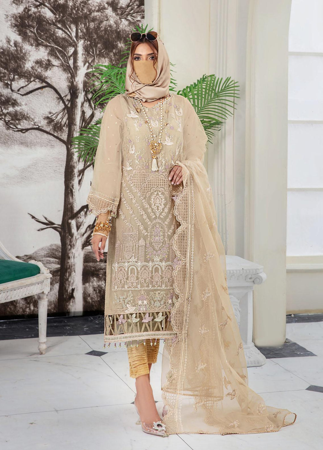 Hazel By Humdum Embroidered Organza Suits Unstitched 4 Piece HD22HO DE-09 - Luxury Collection