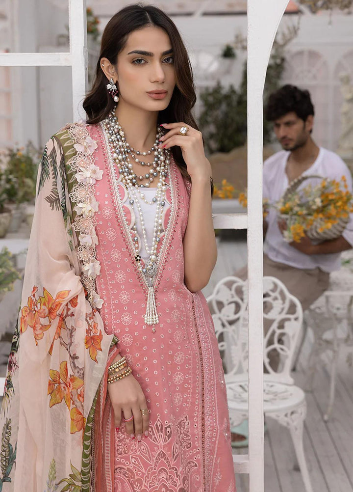 Hazel By Izel Embroidered Lawn Suits Unstitched 3 Piece IZL23H HLLC-10 Flamingo - Luxury Collection