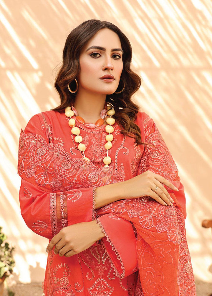 Hazoori Baagh By Humdum Embroidered Lawn Suits Unstitched 3 Piece HD23HB D-5 - Summer Collection