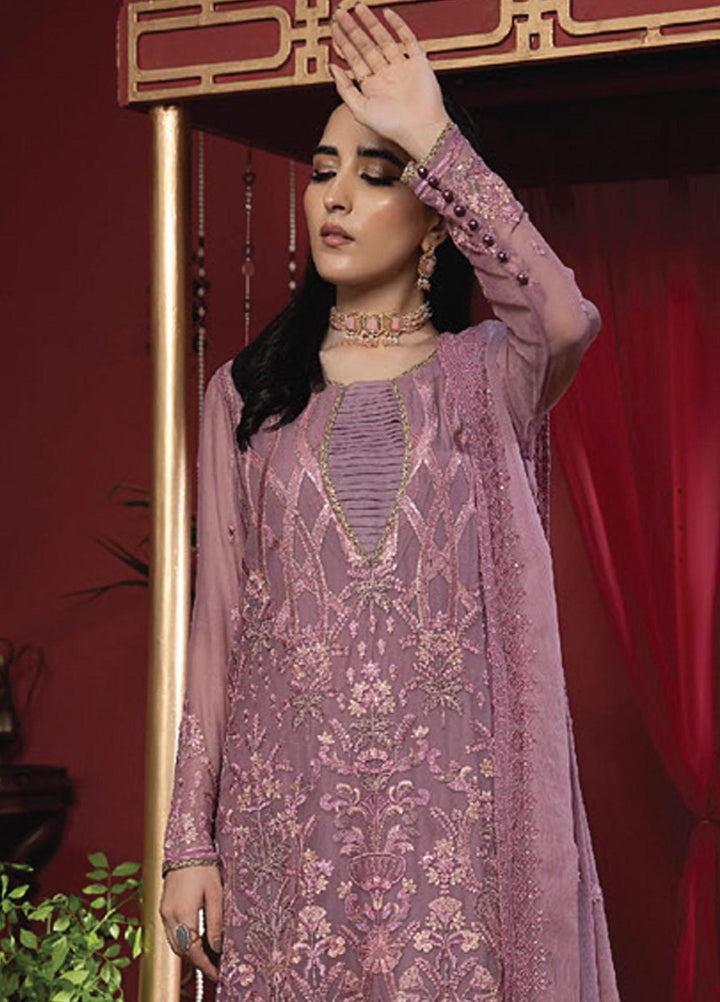 Heer By Humdum Embroidered Chiffon Suits Unstitched 3 Piece HD23HR D-10 - Formal Collection