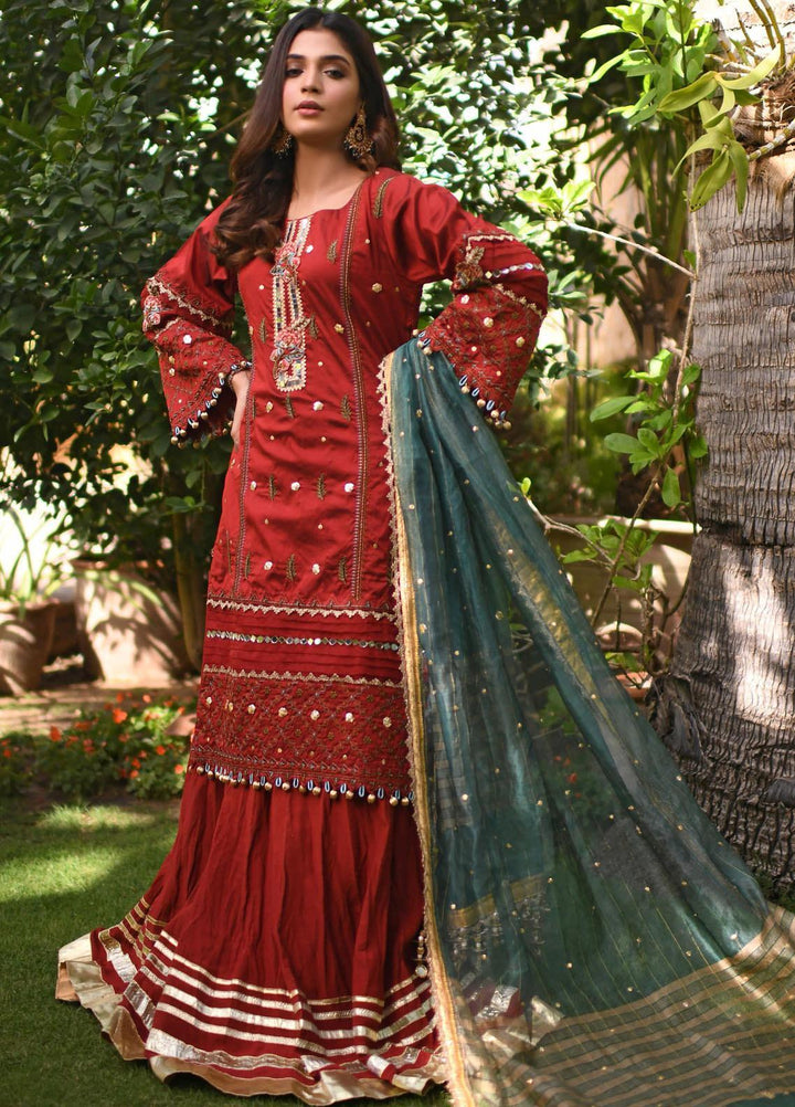 Heer by Hadia Eman Embroidered Katan Silk Suits Unstitched 3 Piece HE21H D-01 - Luxury Collection