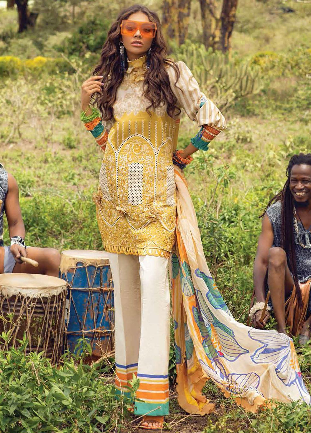 Hemline By Mushq Embroidered Chikankari Suits Unstitched 3 Piece MQ21H 11 Golden Spice - Spring / Summer Collection