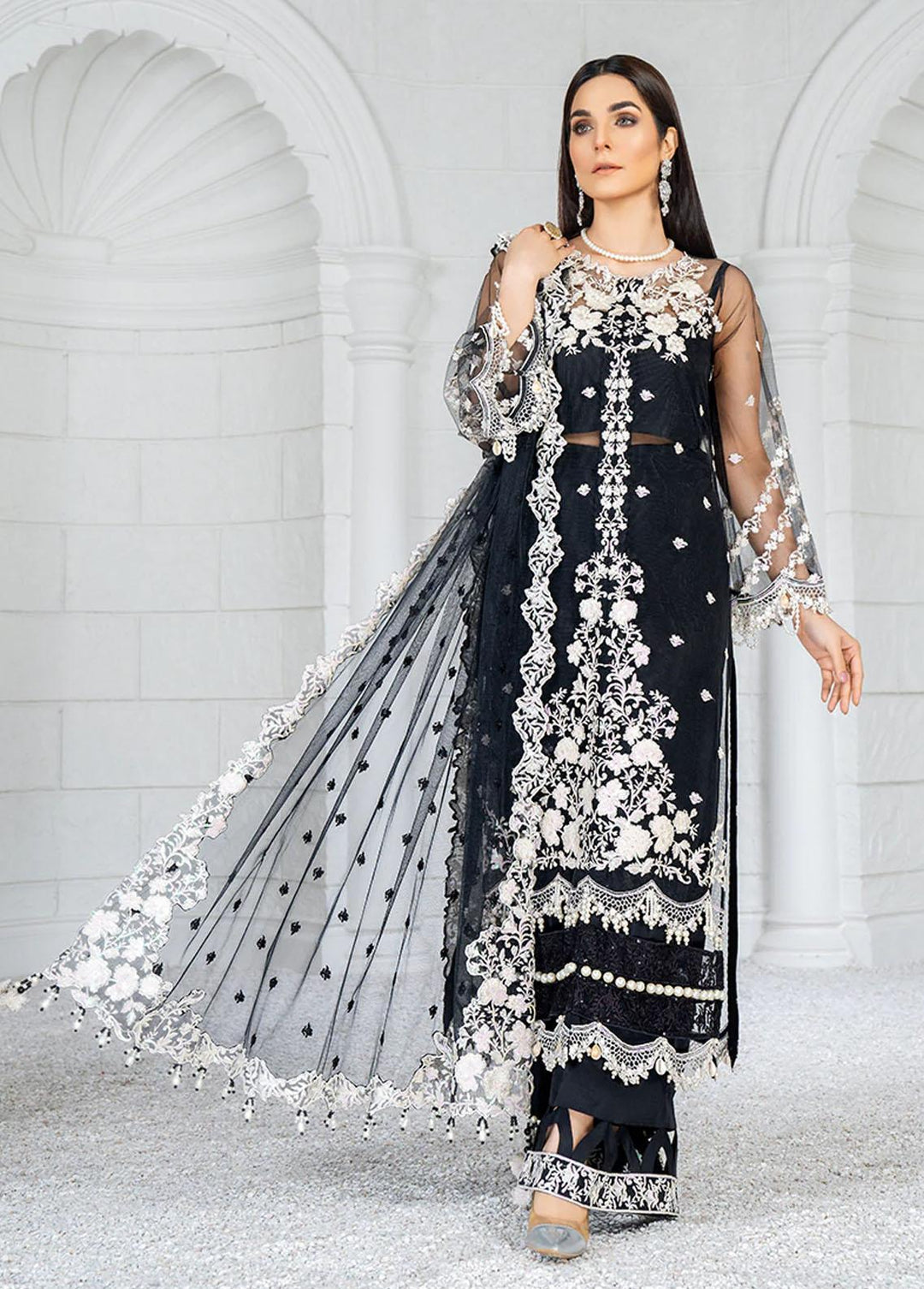 HemStitch Embroidered Net Suits Unstitched 3 Piece HST22L HL-02 ILYANA - Luxury Collection