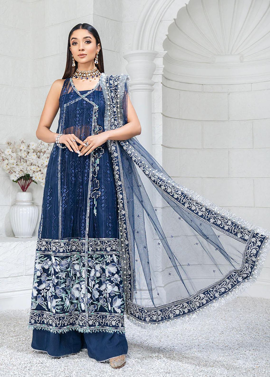 HemStitch Embroidered Net Suits Unstitched 3 Piece HST22L HL-04 RUT - Luxury Collection
