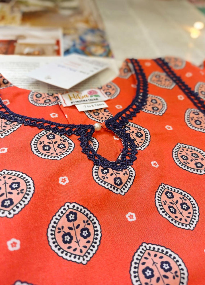 Hiba Clothing Cotton  Girls 2 Piece Suit -  HPW-008 ORANGETASTIC