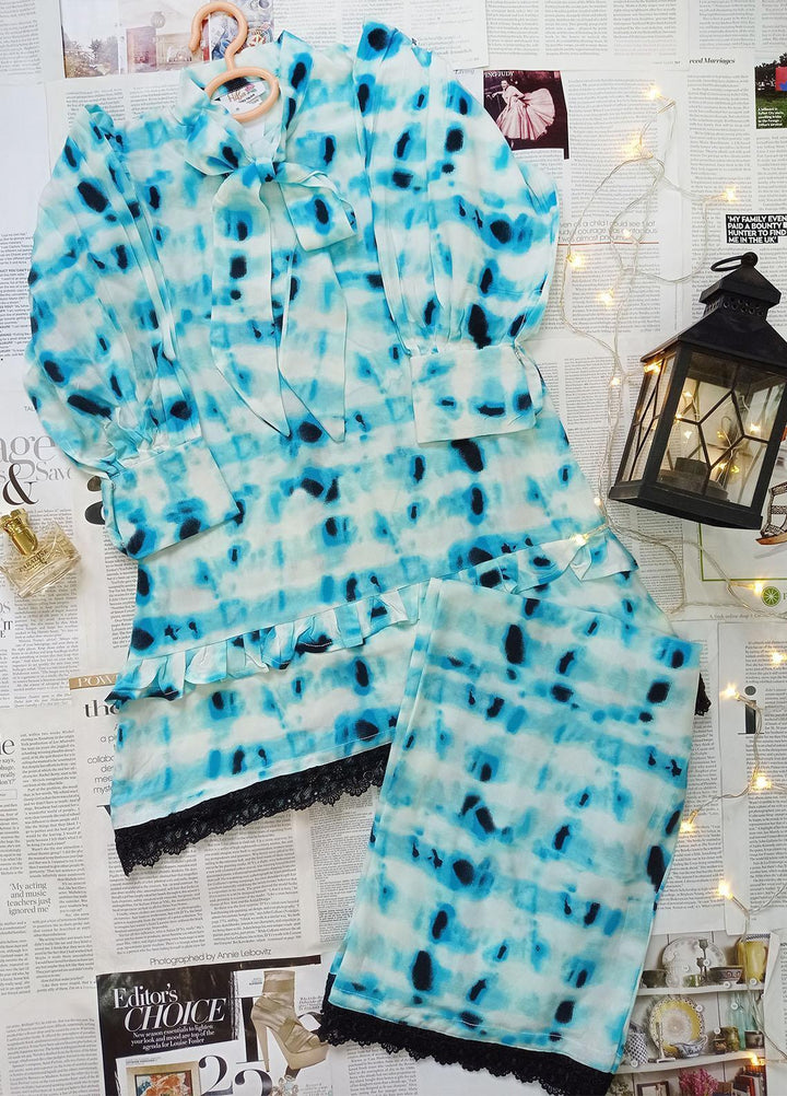 Hiba Clothing Linen  2 Piece Suit for Girls -  HPW-001 TIE & DYE BLUE