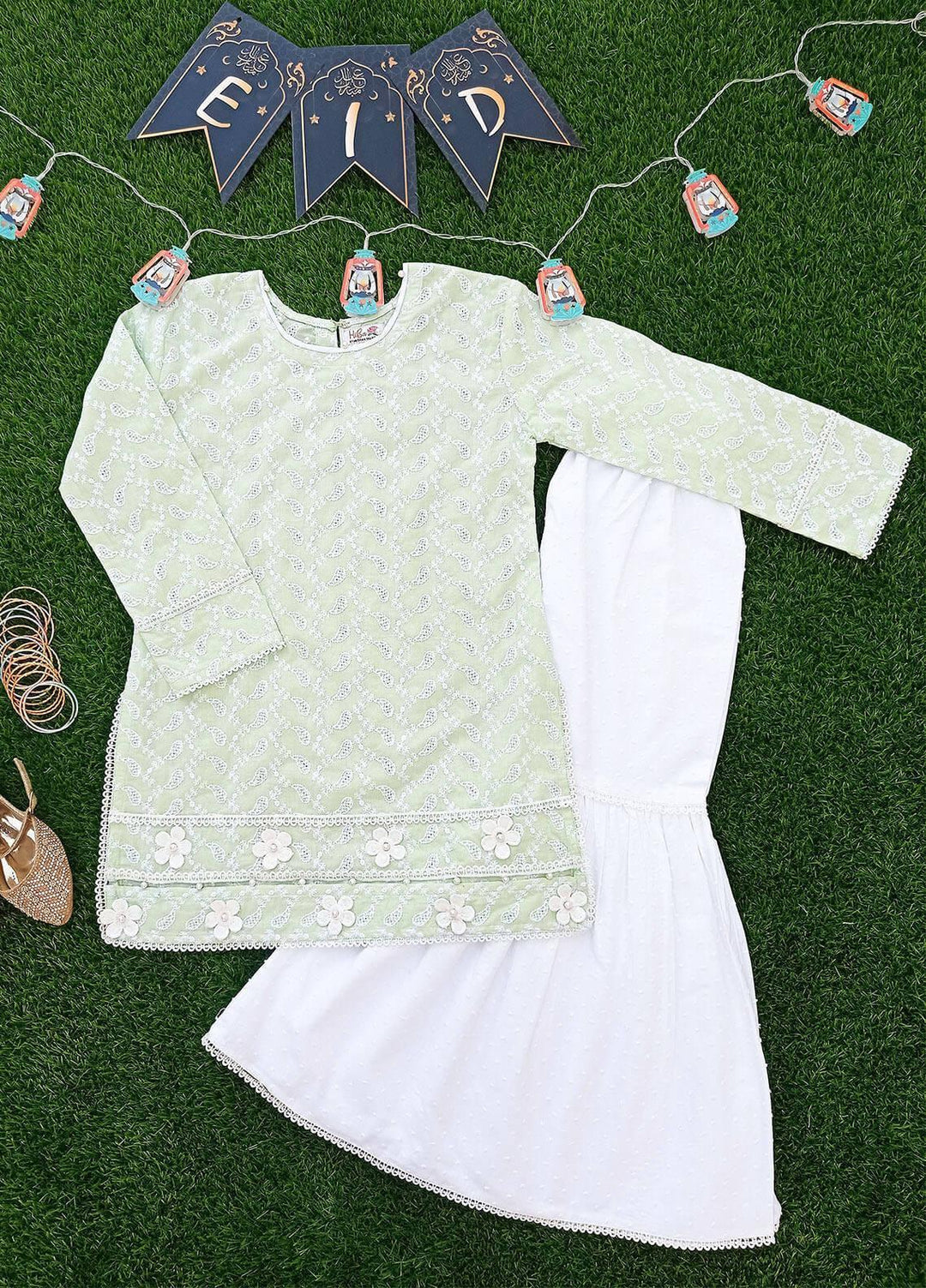 Hiba Clothing Chikankari Fancy 2 Piece Suit for Girls -  HME-001 PASTEL GREEN