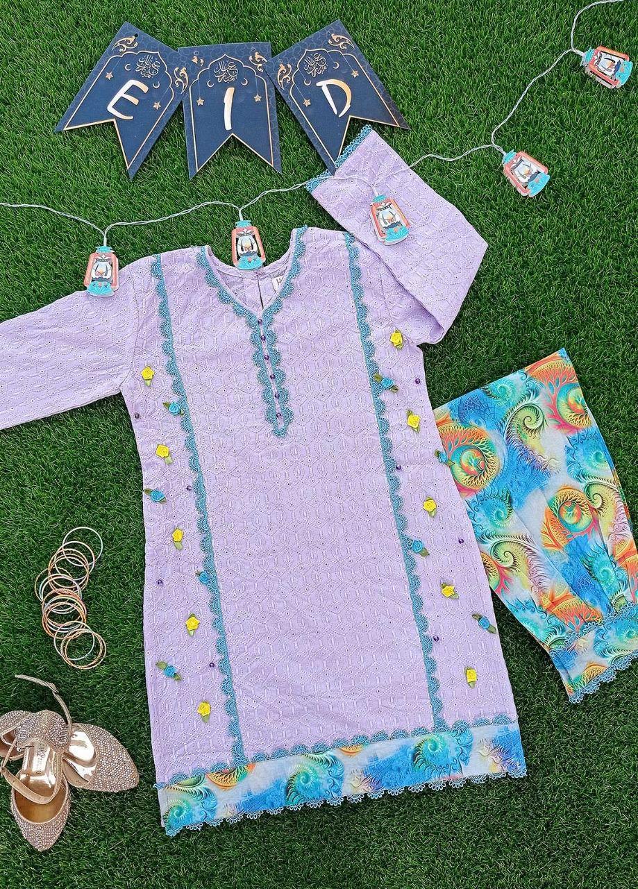 Hiba Clothing Chikankari Fancy Girls 2 Piece Suit -  HME-004 LYLAC