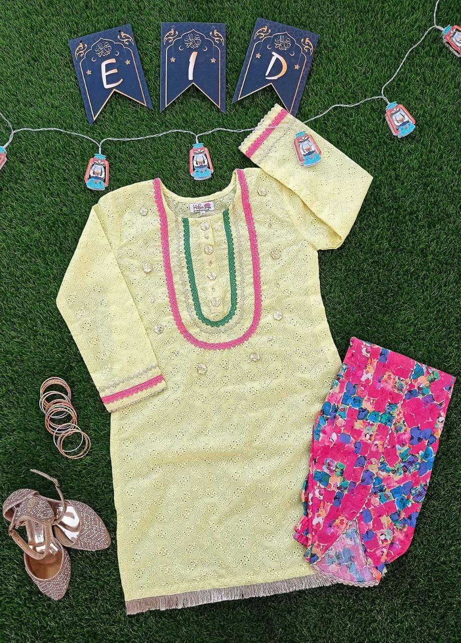 Hiba Clothing Chikankari Fancy 2 Piece Suit for Girls -  HME-005 LEMON