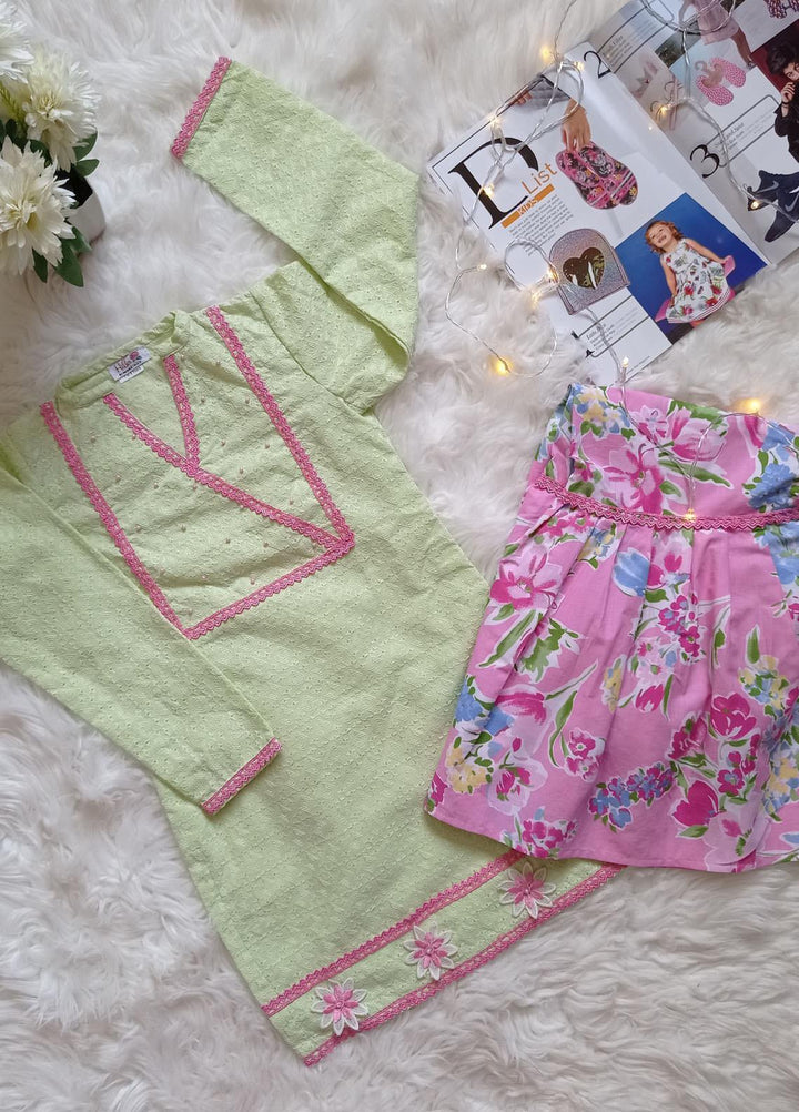 Hiba Clothing Chikankari Fancy Girls 2 Piece Suit -  HEC-004 Pastel Green