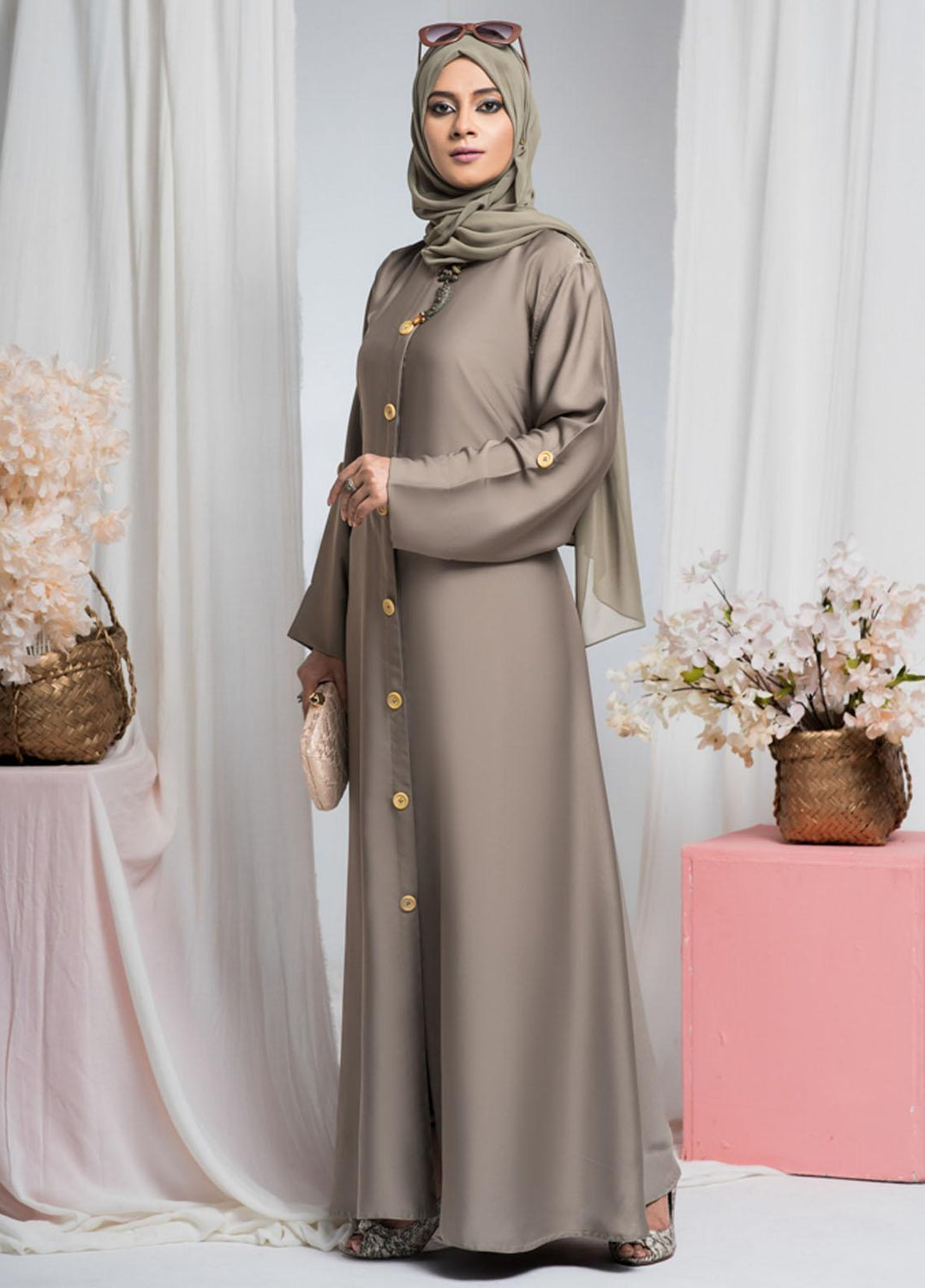 Hijab ul Ameer  Nida Casual Abaya JS-845 Sand Grey