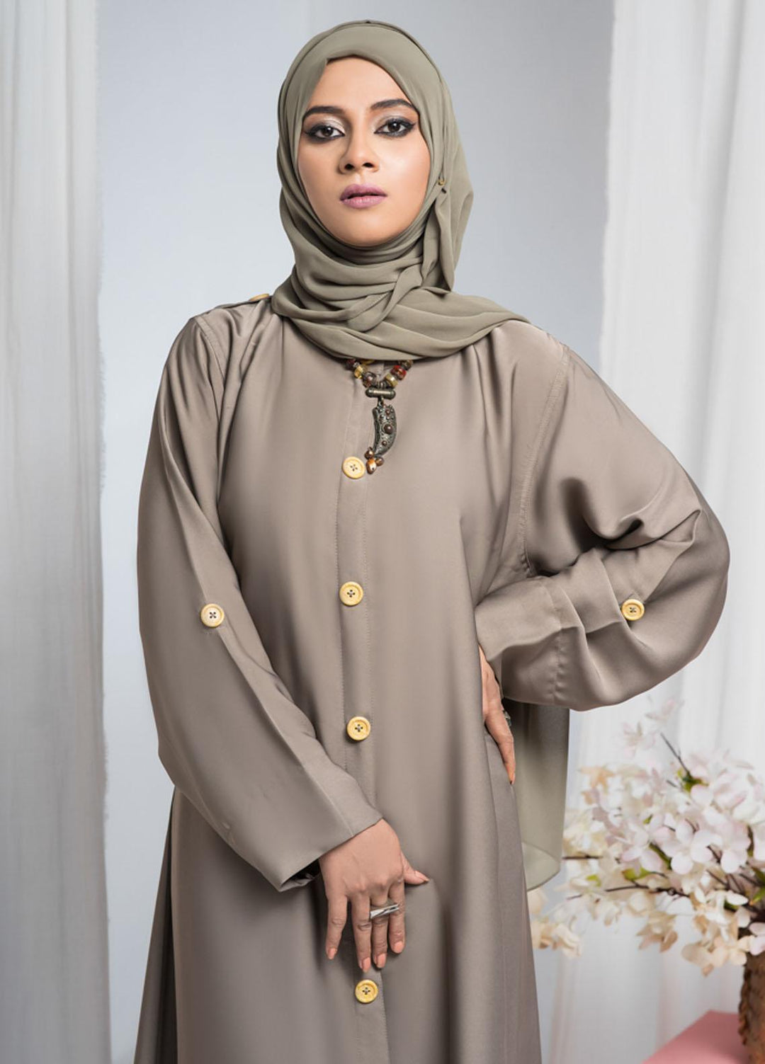 Hijab ul Ameer  Nida Casual Abaya JS-845 Sand Grey