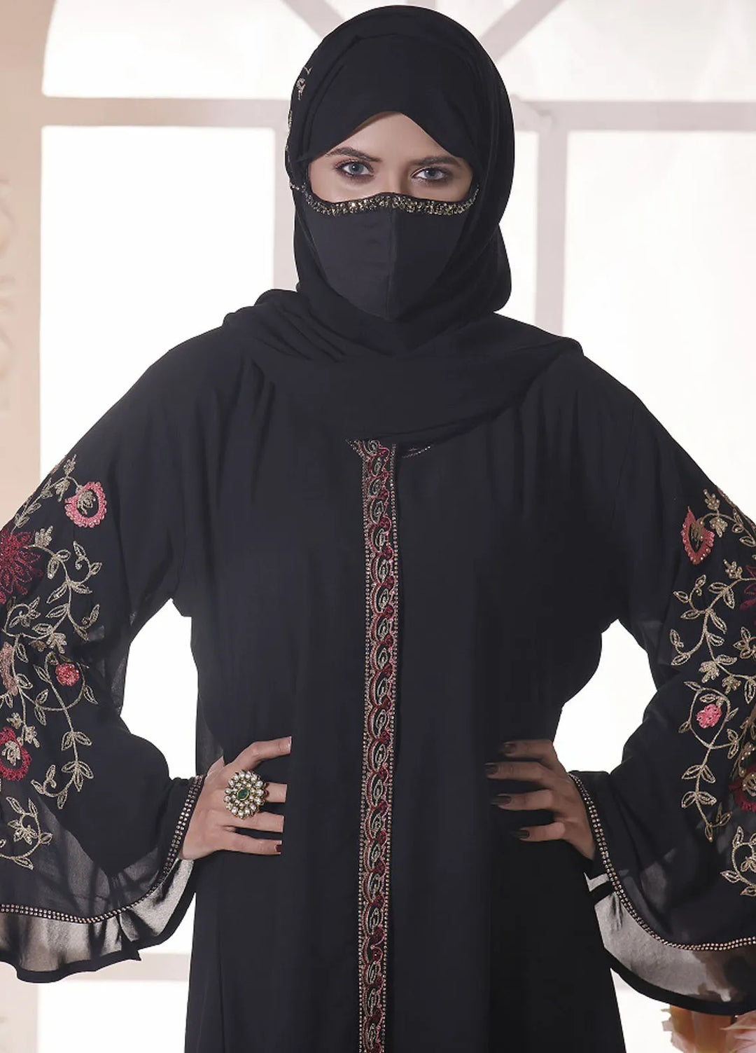 Hijab ul Ameer Pret Casual  Abaya Black Naksh Abaya