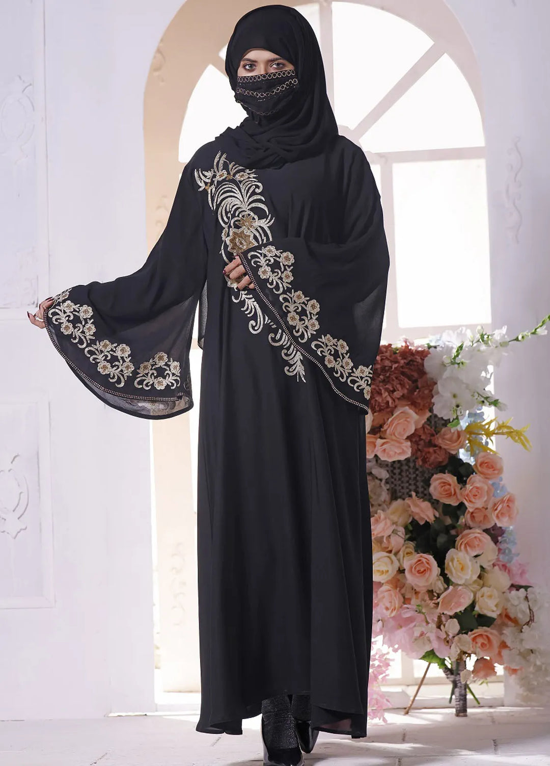 Hijab ul Ameer Pret Embroidered  Abaya JS 708 Embroidery Abaya