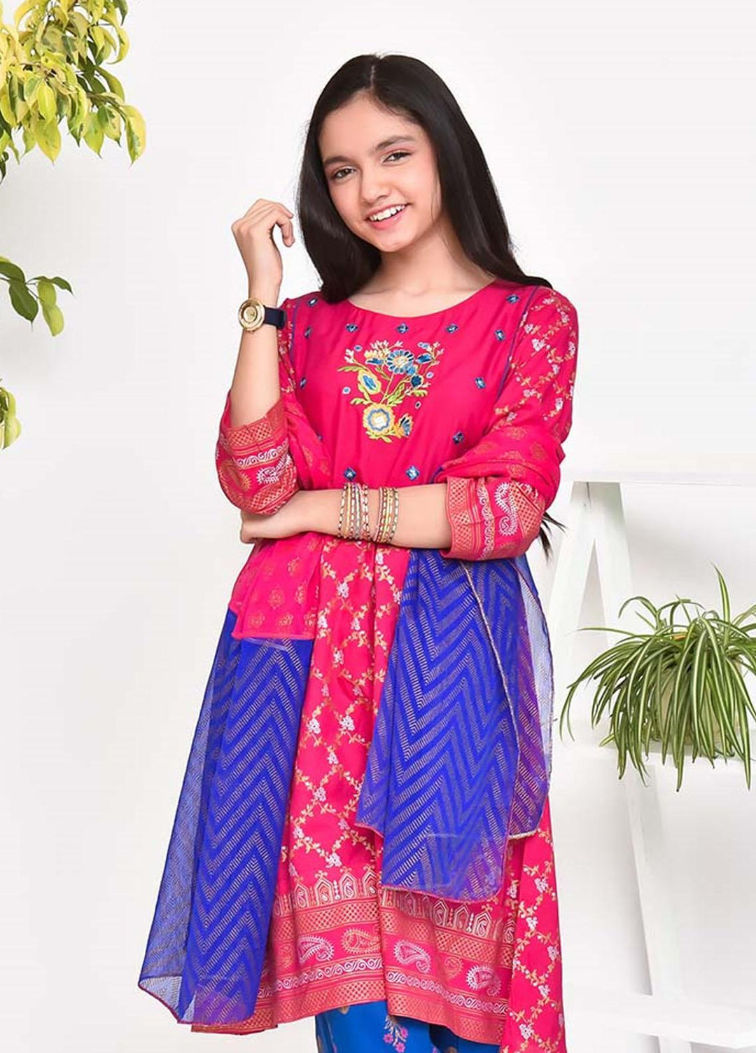 Ochre Girls 3 Piece - Hot Pink Linen 3 Piece Suit OFK-773