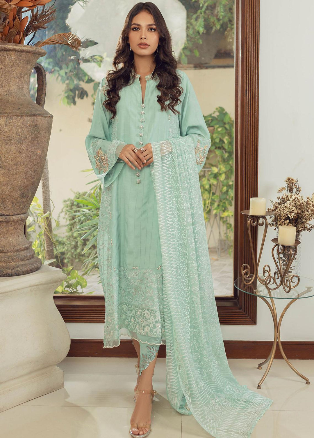 Hue Luxury Pret Raw Silk Shirt HUP22AR SAMAR