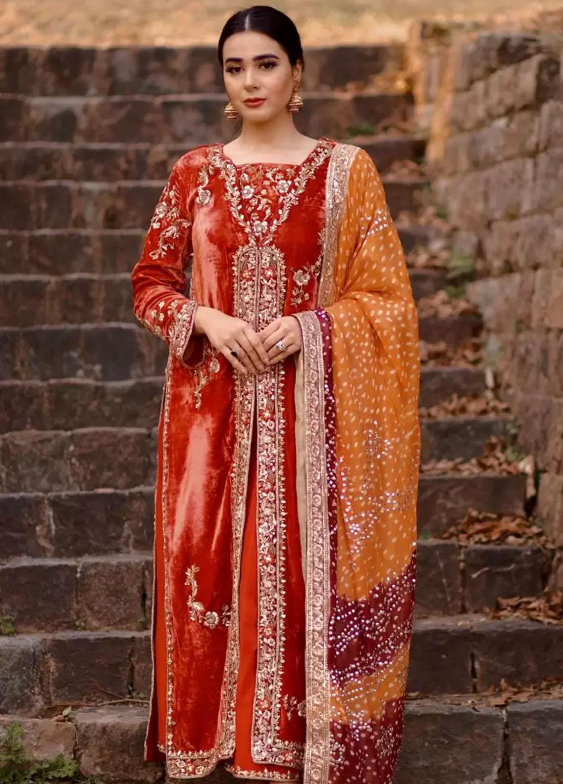 Hues Atelier Pret Embroidered Silk 3 Piece Suit HA23LP Raina Pink