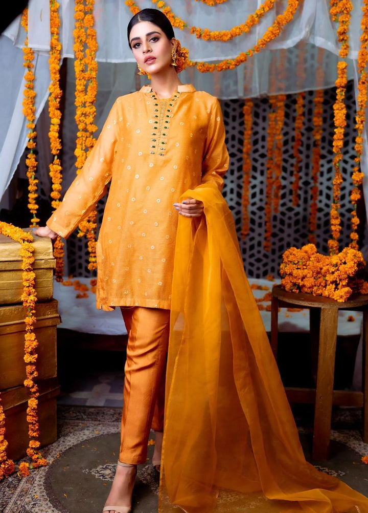 PSK Couture Pret Embroidered Cotton Net 4 Piece Suit PUMPKIN SPICE