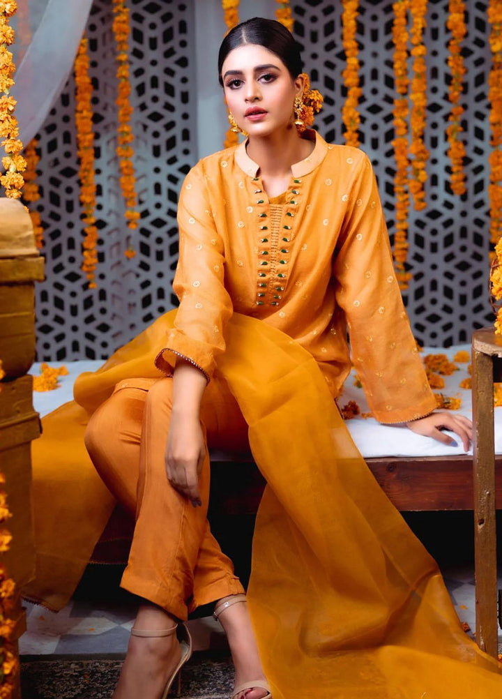 PSK Couture Pret Embroidered Cotton Net 4 Piece Suit PUMPKIN SPICE