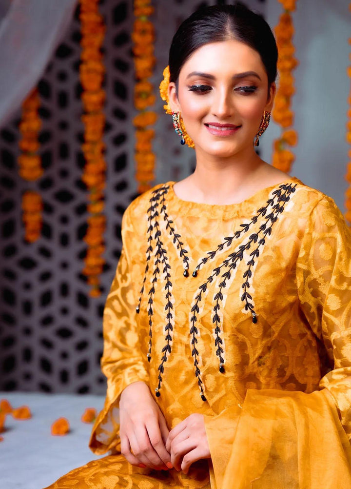 PSK Couture Pret Embroidered Tissue 4 Piece Suit SUNSHINE