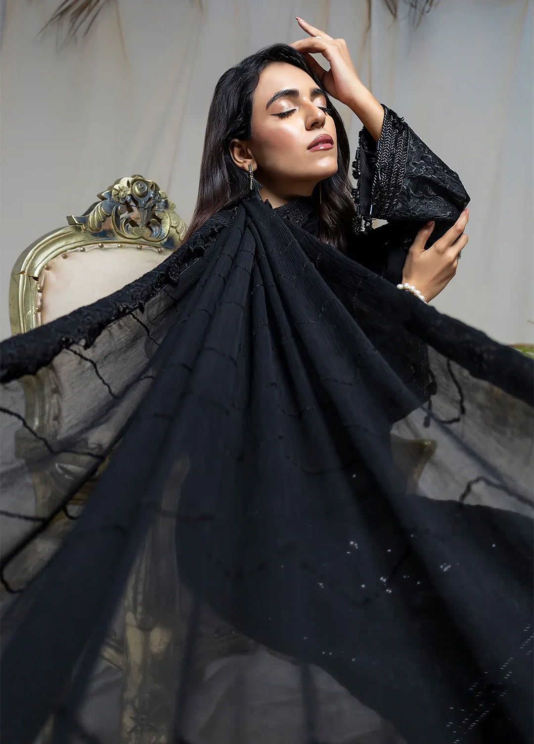 Husn Ara by Salitex Embroidered Chiffon Suits Unstitched 3 Piece SSS24U3P052UT - Formal Collection