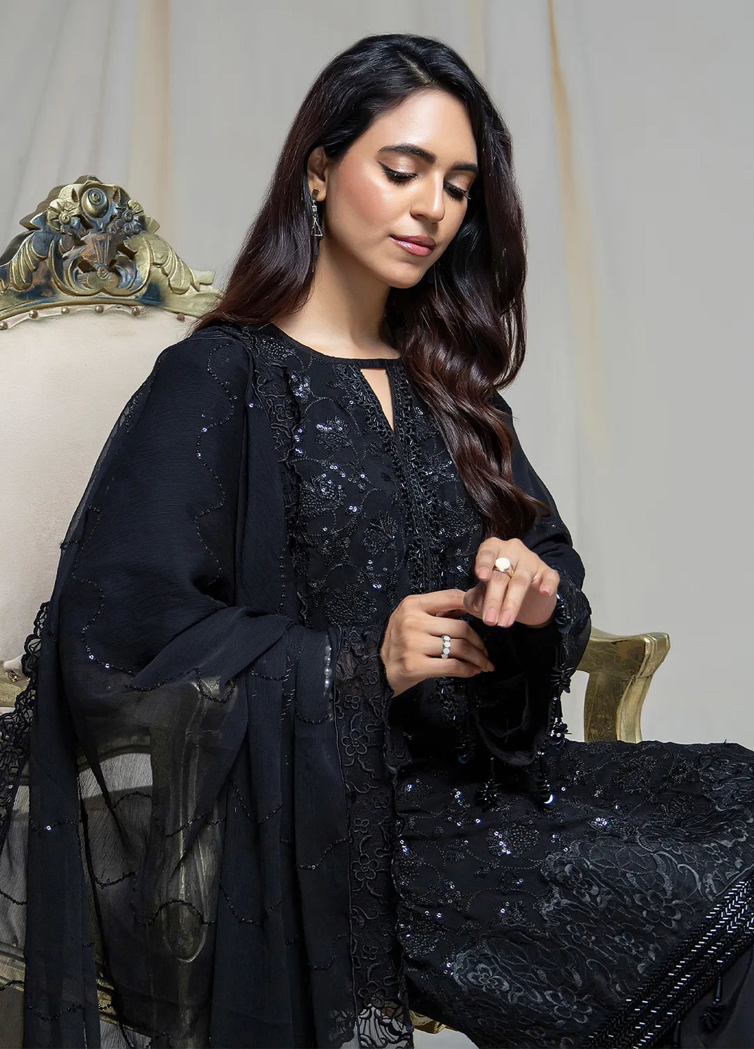 Husn Ara by Salitex Embroidered Chiffon Suits Unstitched 3 Piece SSS24U3P052UT - Formal Collection