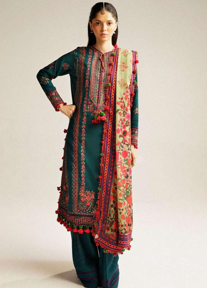 Hussain Rehar Embroidered Khaddar Suits Unstitched 3 Piece HRR23WU Teal - Winter Collection